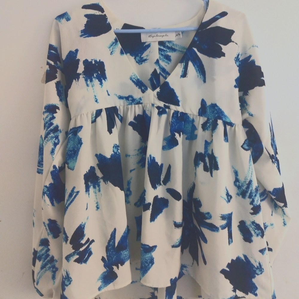 Blue and White Blouse